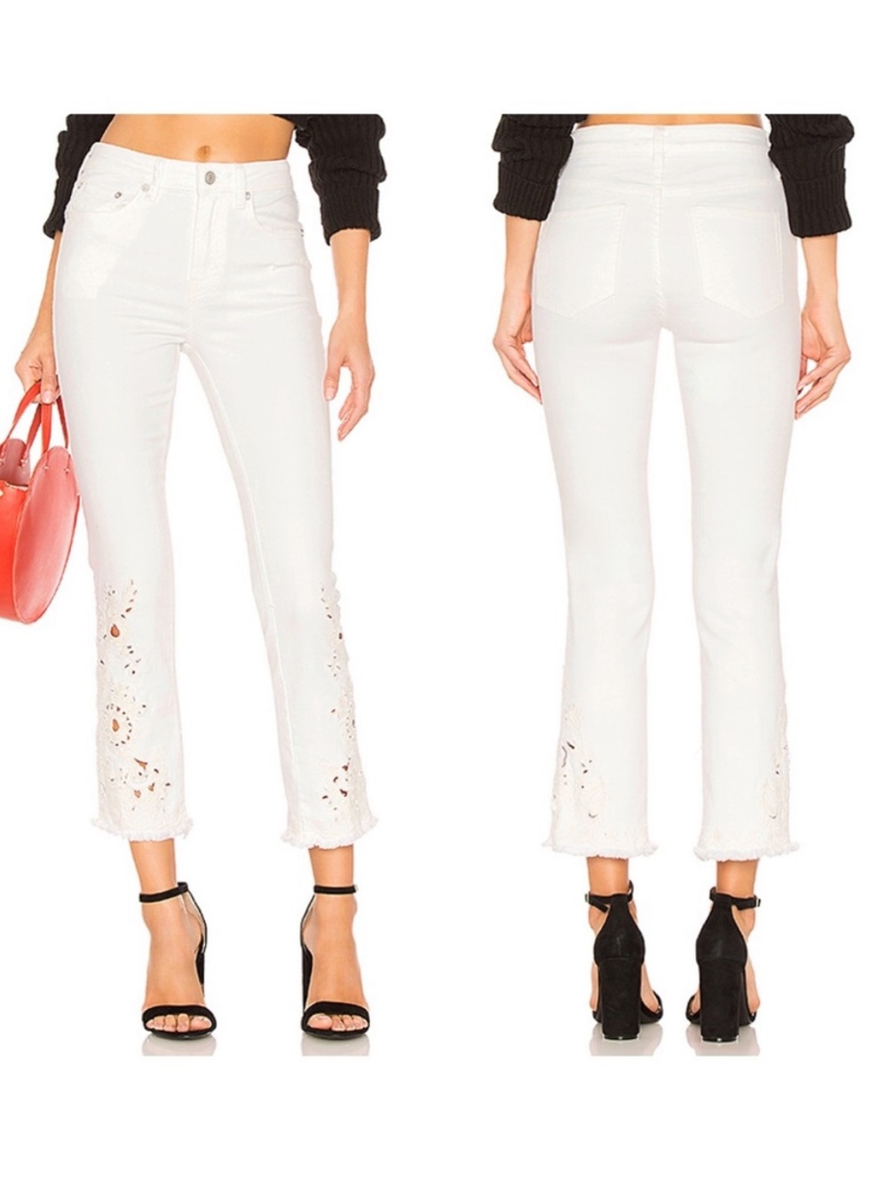 Free People Cutwork Embroidered Cigarette Jean in Ivory Sz 28
